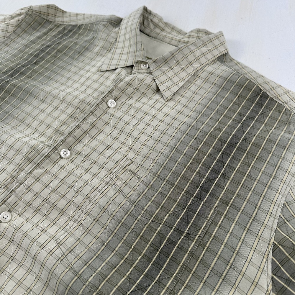 VTG Tommy Bahama Silk Shirt Men XL Cotton Green Diamond‎ Weave Shadow Plaid